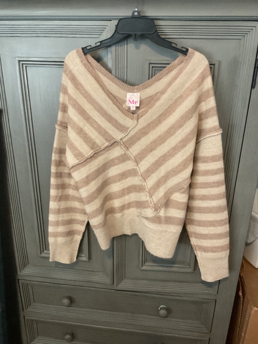 So Me Striped VNeck Striped Sweater